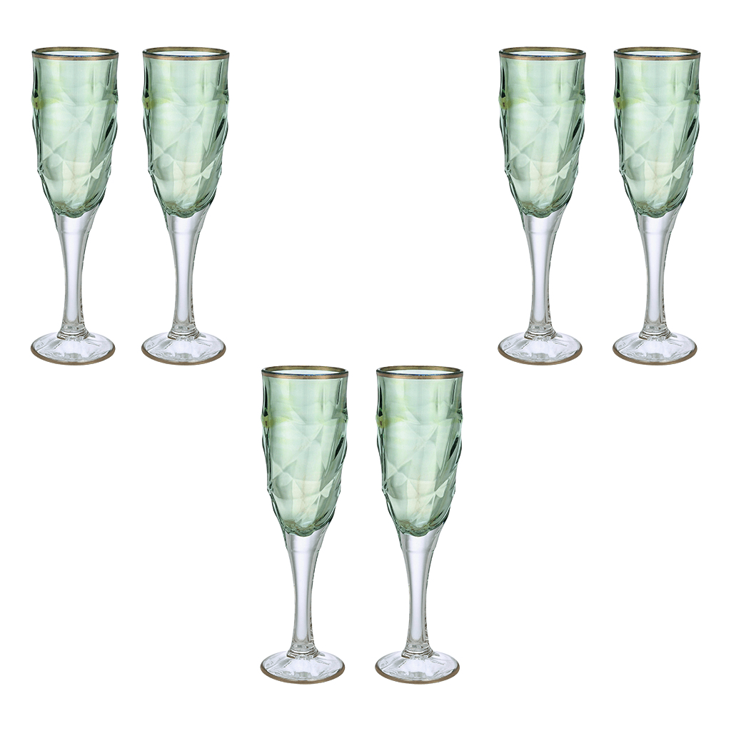 Flute Glass Set 6 Pieces - Green & Silver - 120ml - 2700011020