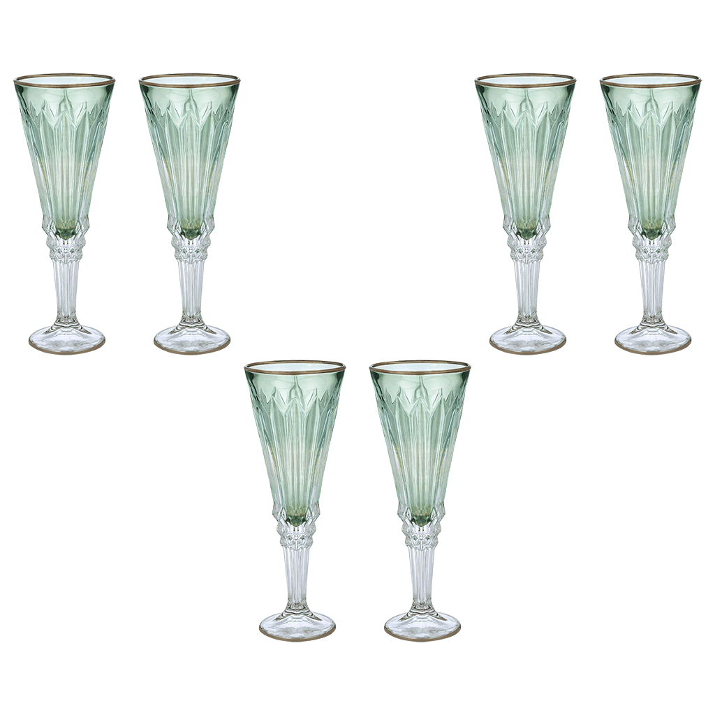 Flute Glass Set 6 Pieces - Green & Silver - 120ml - 2700011031