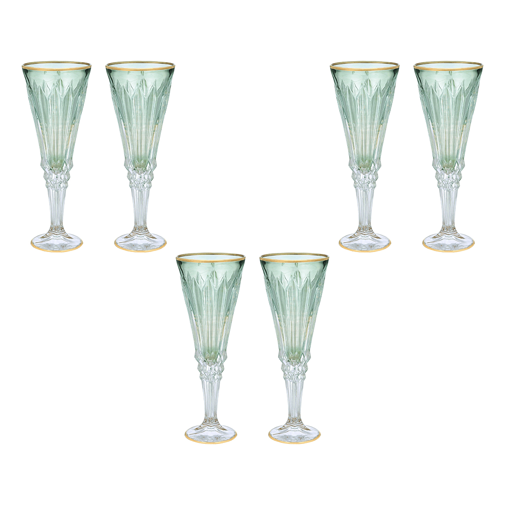 Flute Glass Set 6 Pieces - Green & Gold - 120ml - 2700011032