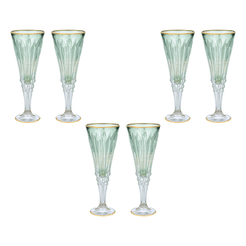 Flute Glass Set 6 Pieces - Green & Gold - 120ml - 2700011032