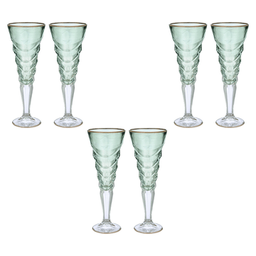 Flute Glass Set 6 Pieces - Green & Silver - 120ml - 2700011033