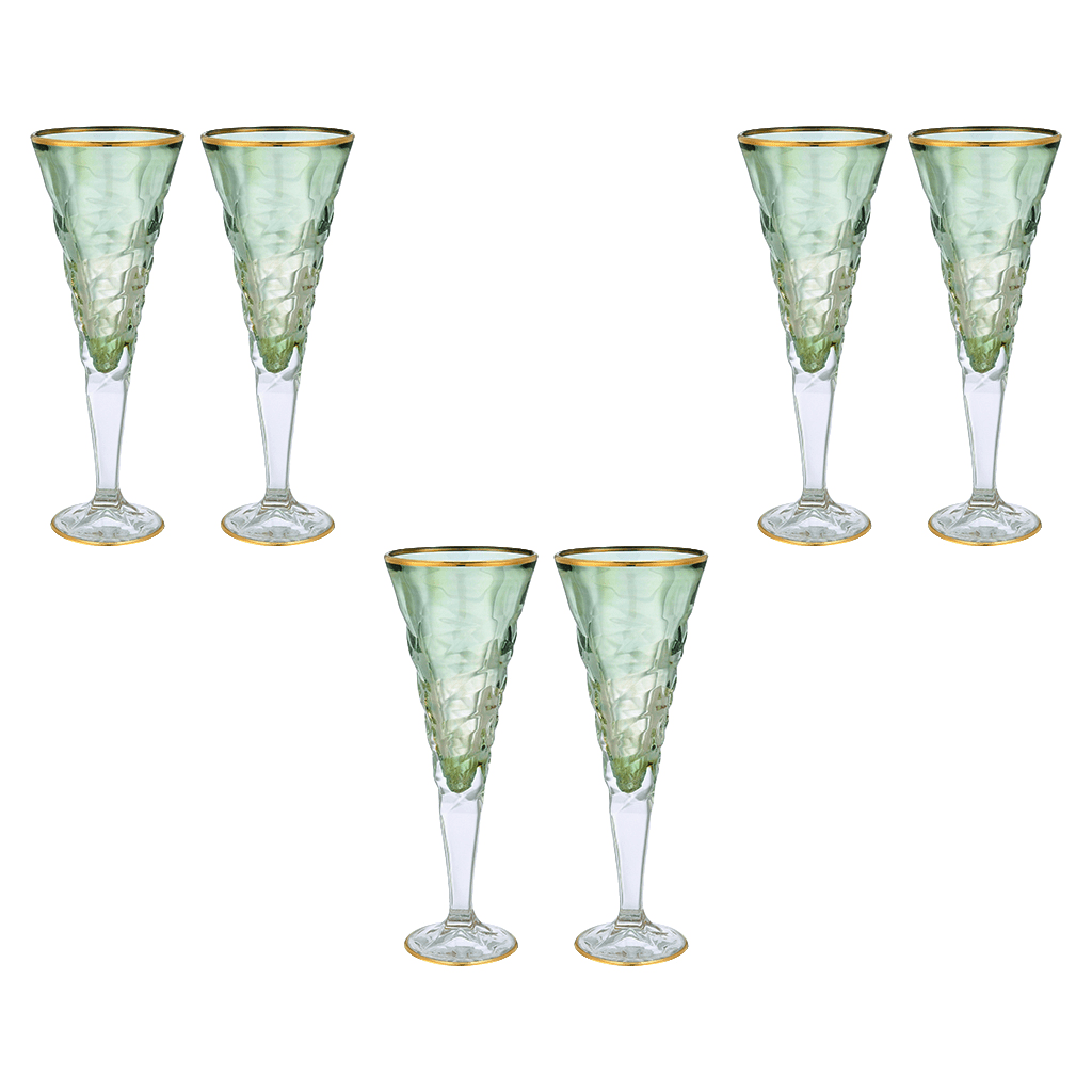 Flute Glass Set 6 Pieces - Green & Gold - 120ml - 2700011034