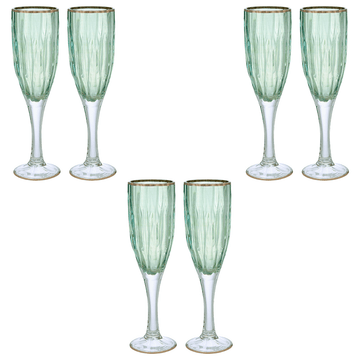 Flute Glass Set 6 Pieces - Green & Silver - 120ml - 2700011035