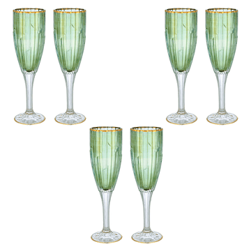 Flute Glass Set 6 Pieces - Green & Gold - 120ml - 2700011036