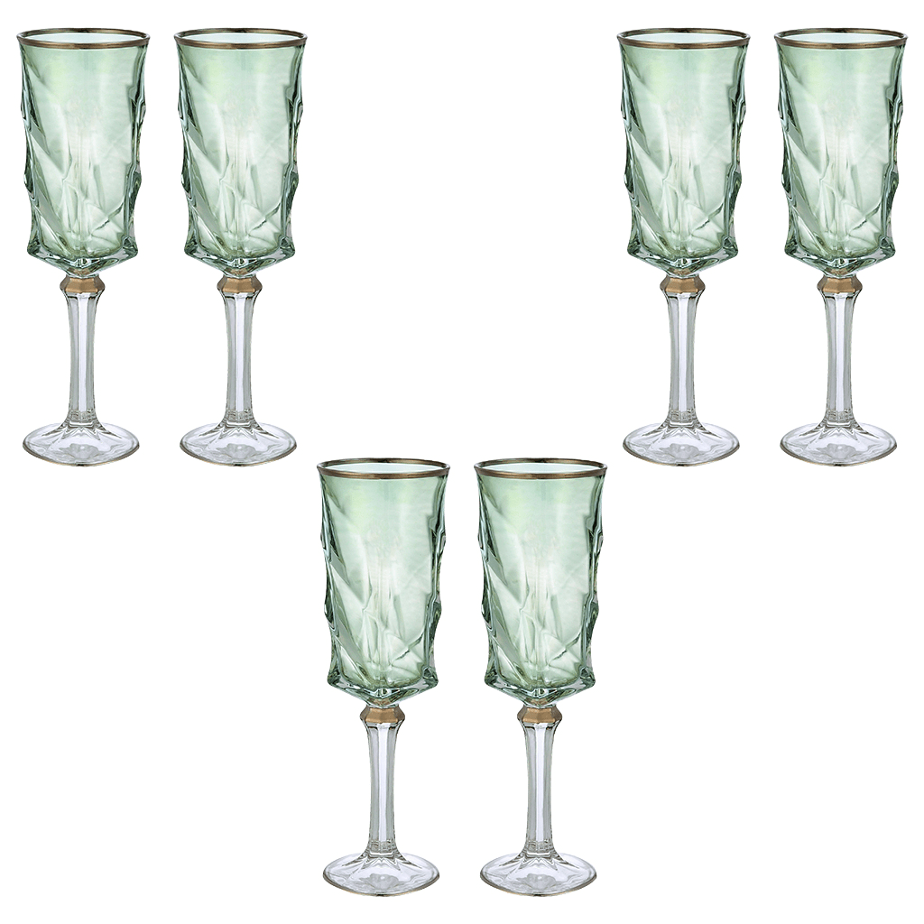 Flute Glass Set 6 Pieces - Green & Silver - 120ml - 2700011038