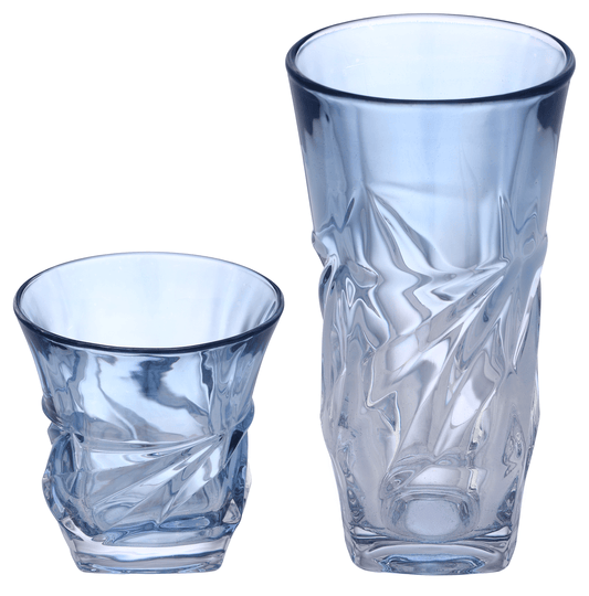 Highball & Tumbler Glass Set 12 Pieces - Blue - Glass - 250&220ml