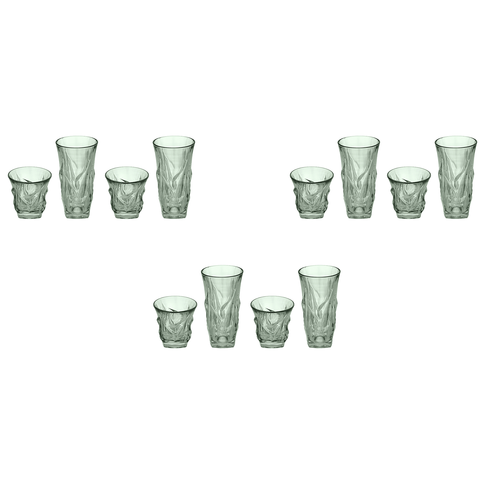 Highball & Tumbler Glass Set 12 Pieces - Green - Glass - 250&220ml