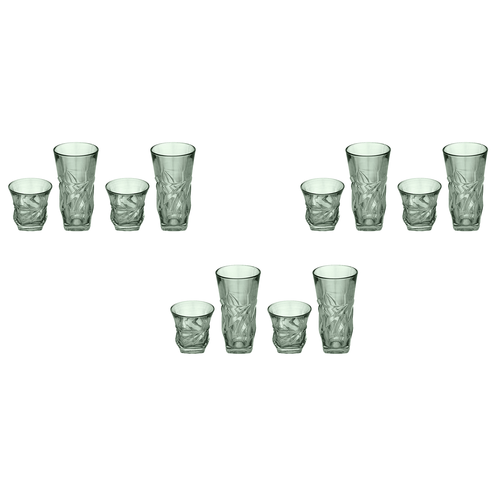 Highball & Tumbler Glass Set 12 Pieces - Green - Glass - 250&220ml