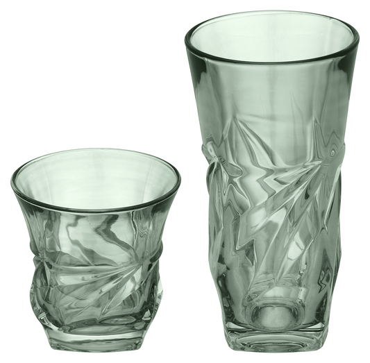 Highball & Tumbler Glass Set 12 Pieces - Green - Glass - 250&220ml