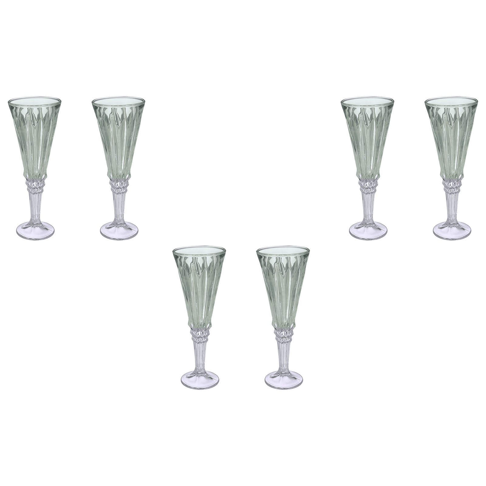 Flute Glass Set 6 Pieces - Green - 120ml- Glass