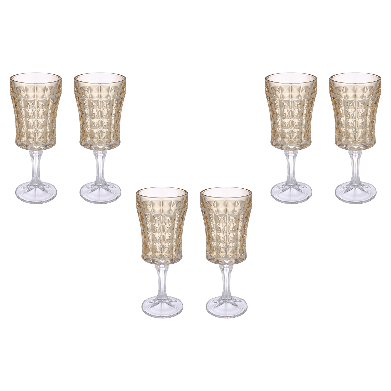 Diamond Goblet Glass Set 6 Pieces - Orange - 250ml - Glass