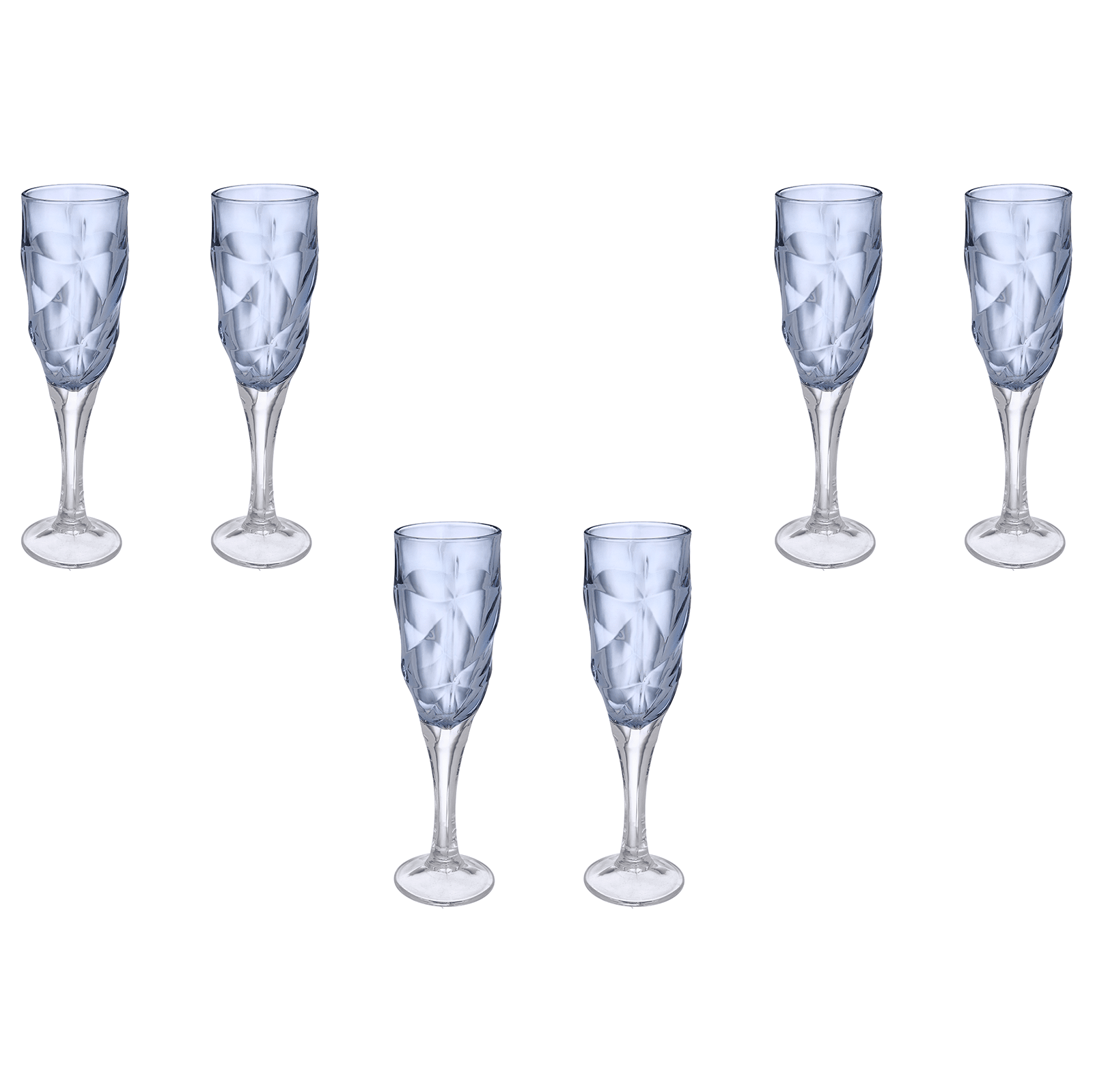 Flute Glass Set 6 Pieces - Blue - 120ml - Glass