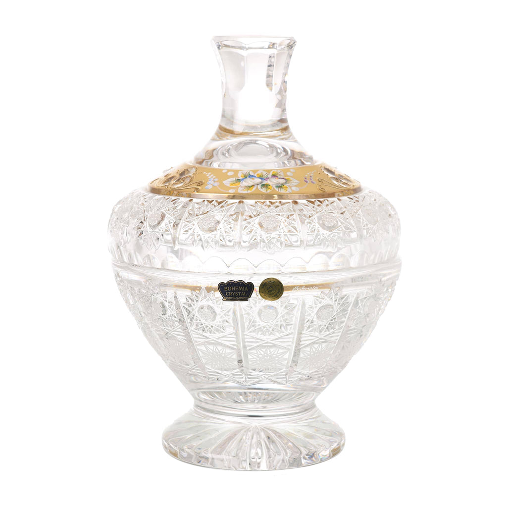 Bohemia Crystal - Round Gold Bohemia Crystal Box with Base - Gold & Flowers - 270004093