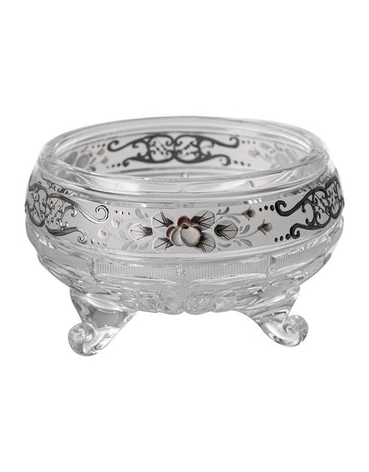 Bohemia Crystal - Round Crystal Box With Cover & 3 Bases - Light Silver & Floral Design  - 270004218