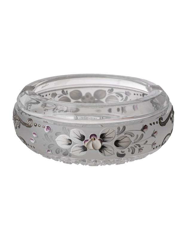 Bohemia Crystal - Round Crystal Ashtray - Light Silver & Floral Design - 13 cm - 270004235