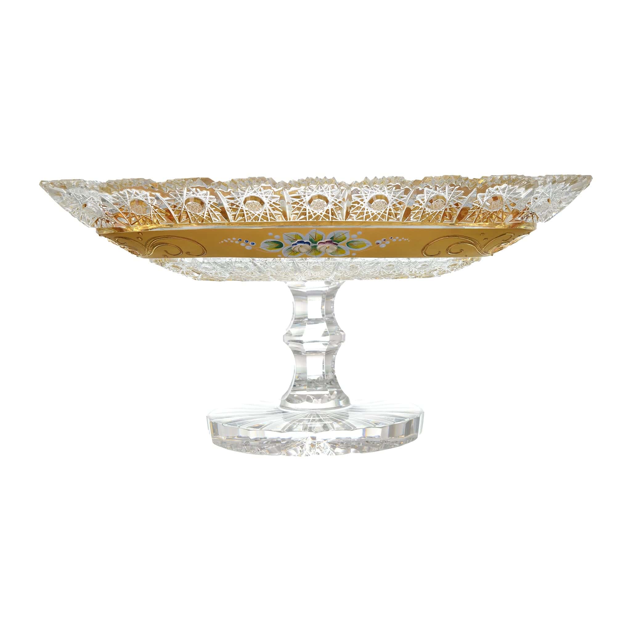Bohemia Crystal - Triangular Shaped Plate with Base - Gold & Floral Design - 33cm - 270004314