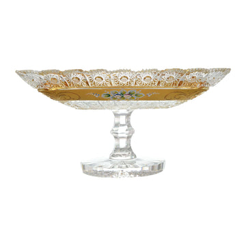 Bohemia Crystal - Triangular Shaped Plate with Base - Gold & Floral Design - 33cm - 270004314