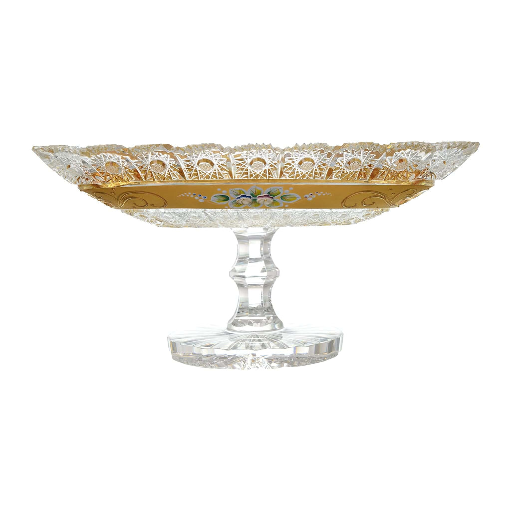 Bohemia Crystal - Triangular Shaped Plate with Base - Gold & Floral Design - 33cm - 270004314