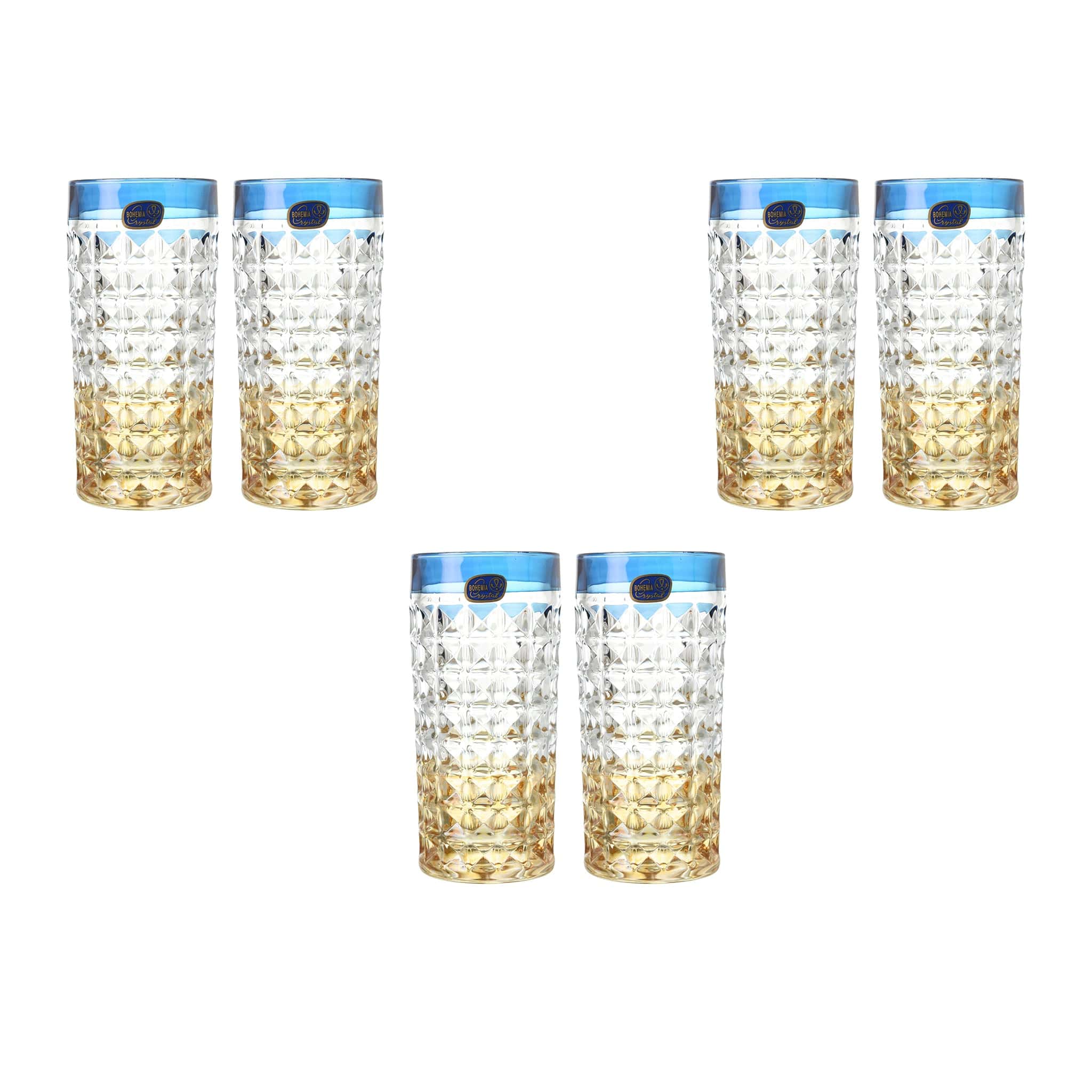 بوهيميا كريستال - طقم زجاج هاي بول 6 قطع - أزرق ، أصفر وذهبي - 260 مل - 270006677
