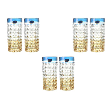 بوهيميا كريستال - طقم زجاج هاي بول 6 قطع - أزرق ، أصفر وذهبي - 260 مل - 270006677