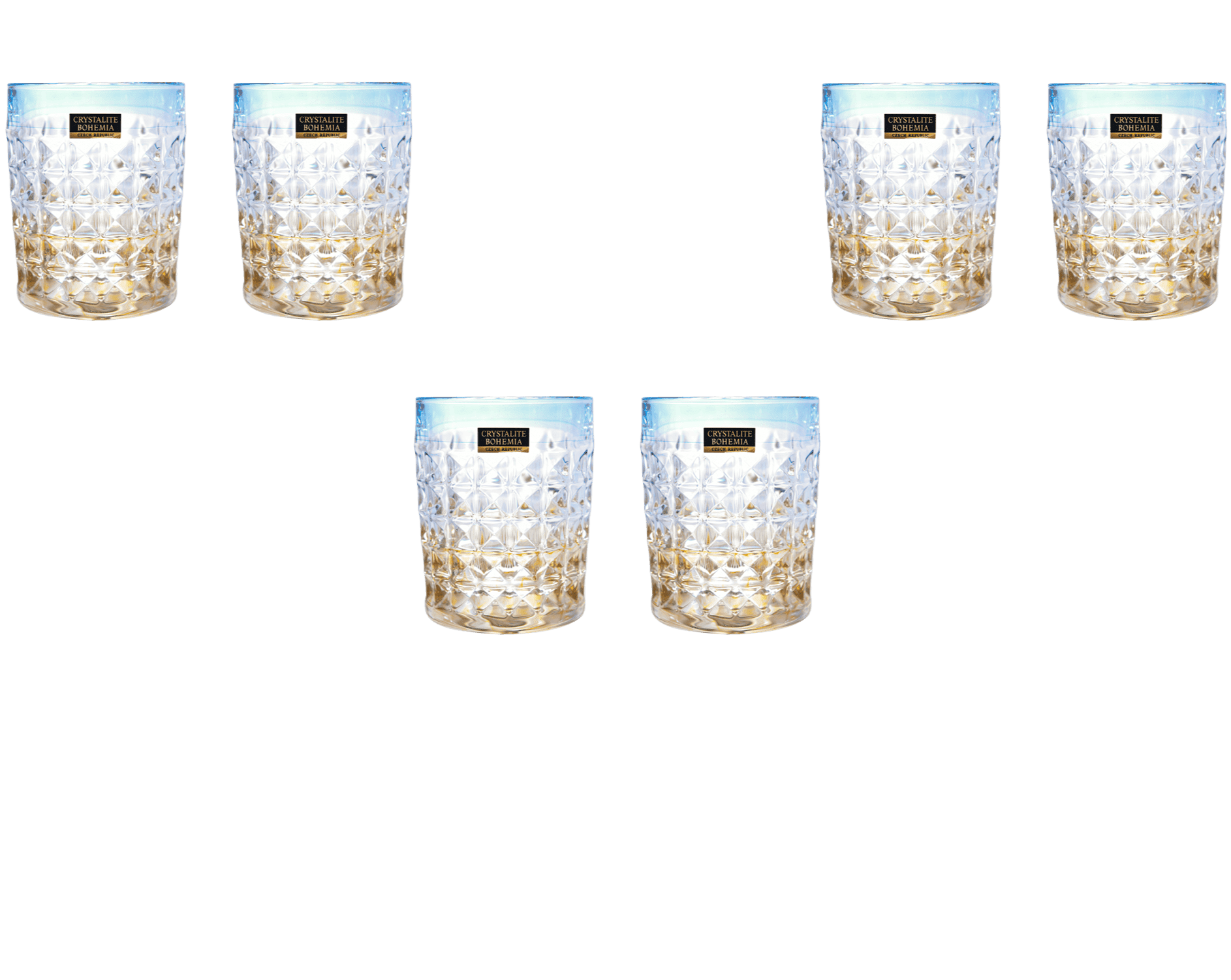 بوهيميا كريستال - طقم أكواب زجاج ألماس 6 قطع - أزرق وذهبي - 230 مل - 270006680
