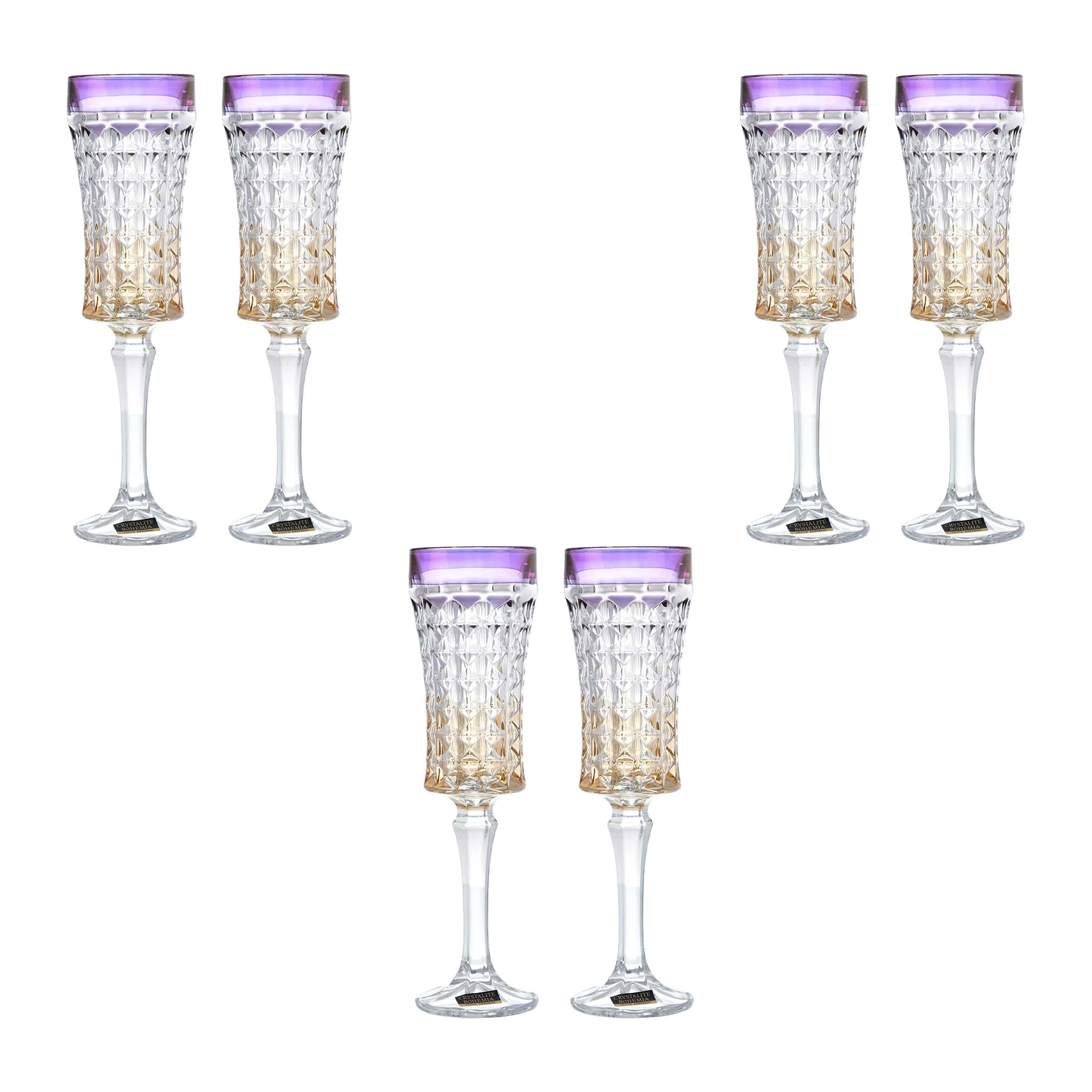Bohemia Crystal - Flute Glass Set 6 Pieces - Gold & Purple - 120ml - 270006689