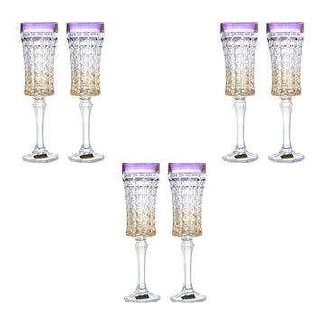 Bohemia Crystal - Flute Glass Set 6 Pieces - Gold & Purple - 120ml - 270006689