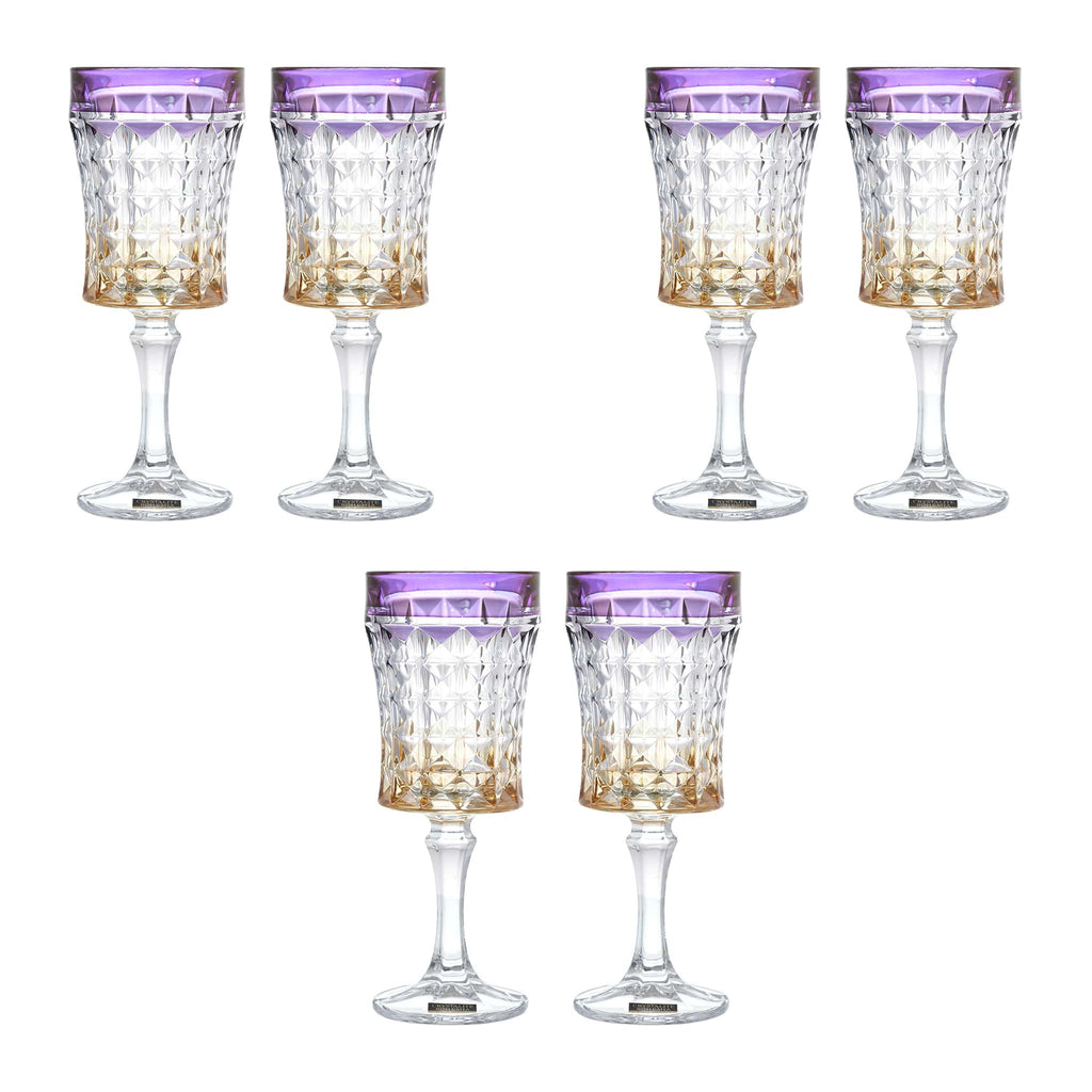 Bohemia Crystal - Goblet Glass Set 6 Pieces - Gold & Purple - 200ml - 270006693