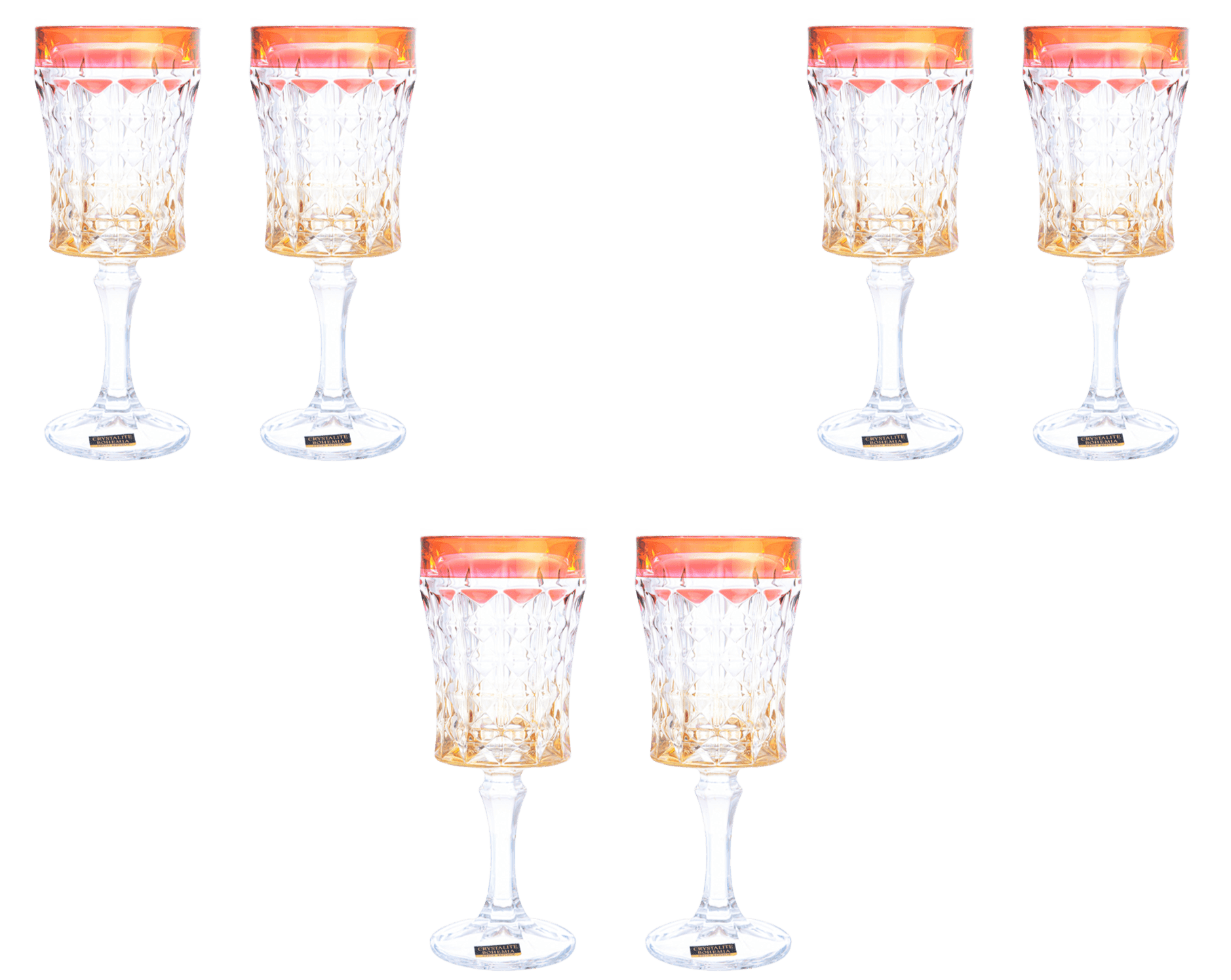 Bohemia Crystal - Goblet Glass Set 6 Pieces - Gold & Red - 200ml - 270006695