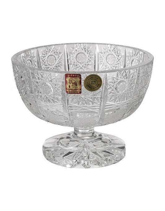 Bohemia Crystal - Round Crystal Box with Cover & Base - Silver and Floral Design - 270006711