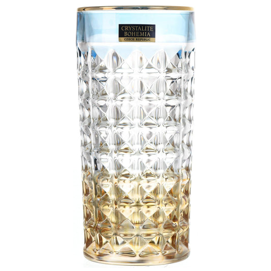Bohemia Crystal - Highball Glass Set 6 Pieces - Blue & Gold - 260ml - 270006760