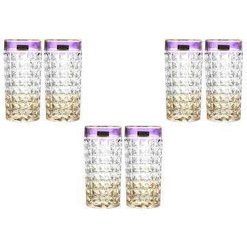 Bohemia Crystal - Highball Glass Set 6 Pieces - 260ml - Purple & Gold - 270006761
