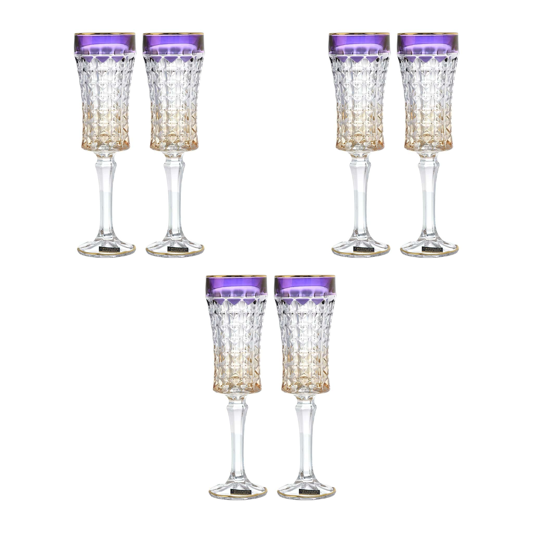 Bohemia Crystal - Flute Glass Set 6 Pieces - Gold & Purple - 120ml - 270006765