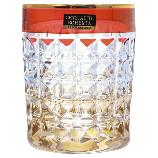 Bohemia Crystal - Diamond Tumbler Glass Set 6 Pieces - Red & Gold - 230ml - 270006770