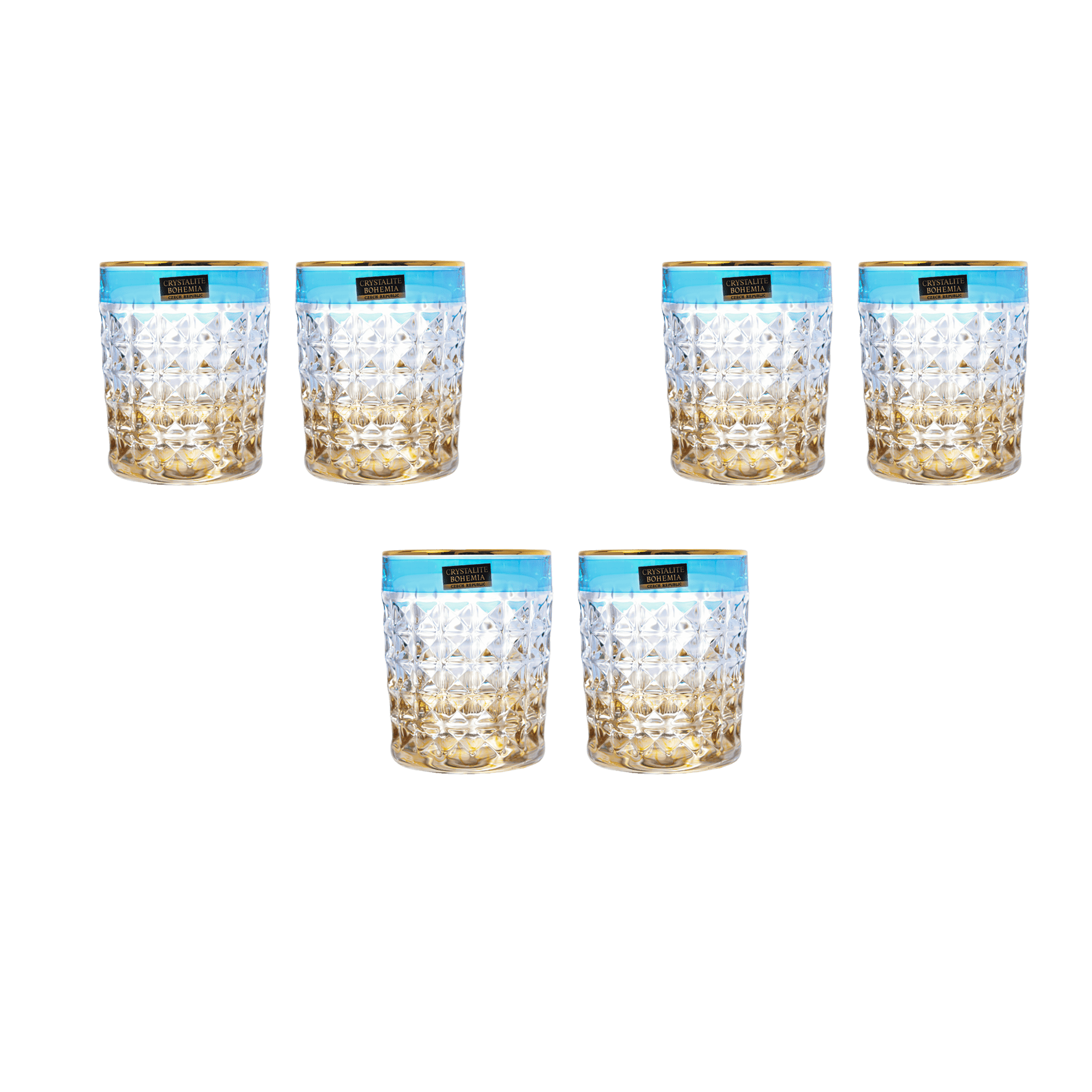 بوهيميا كريستال - طقم أكواب زجاج ألماس 6 قطع - أزرق وذهبي - 230 مل - 270006771