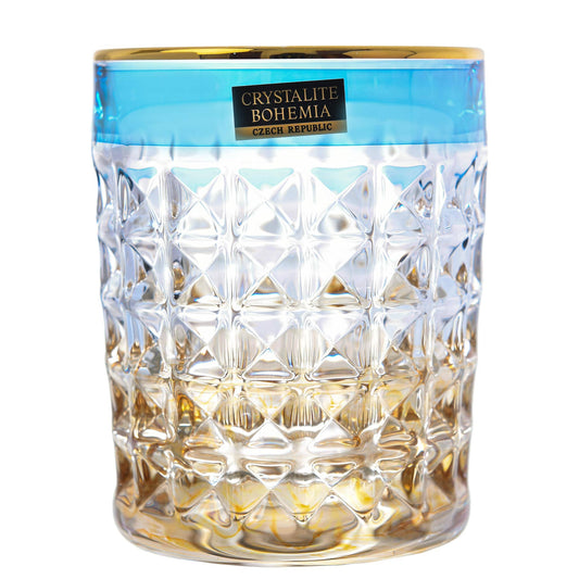 Bohemia Crystal - Diamond Tumbler Glass Set 6 Pieces - Blue & Gold - 230ml - 270006771