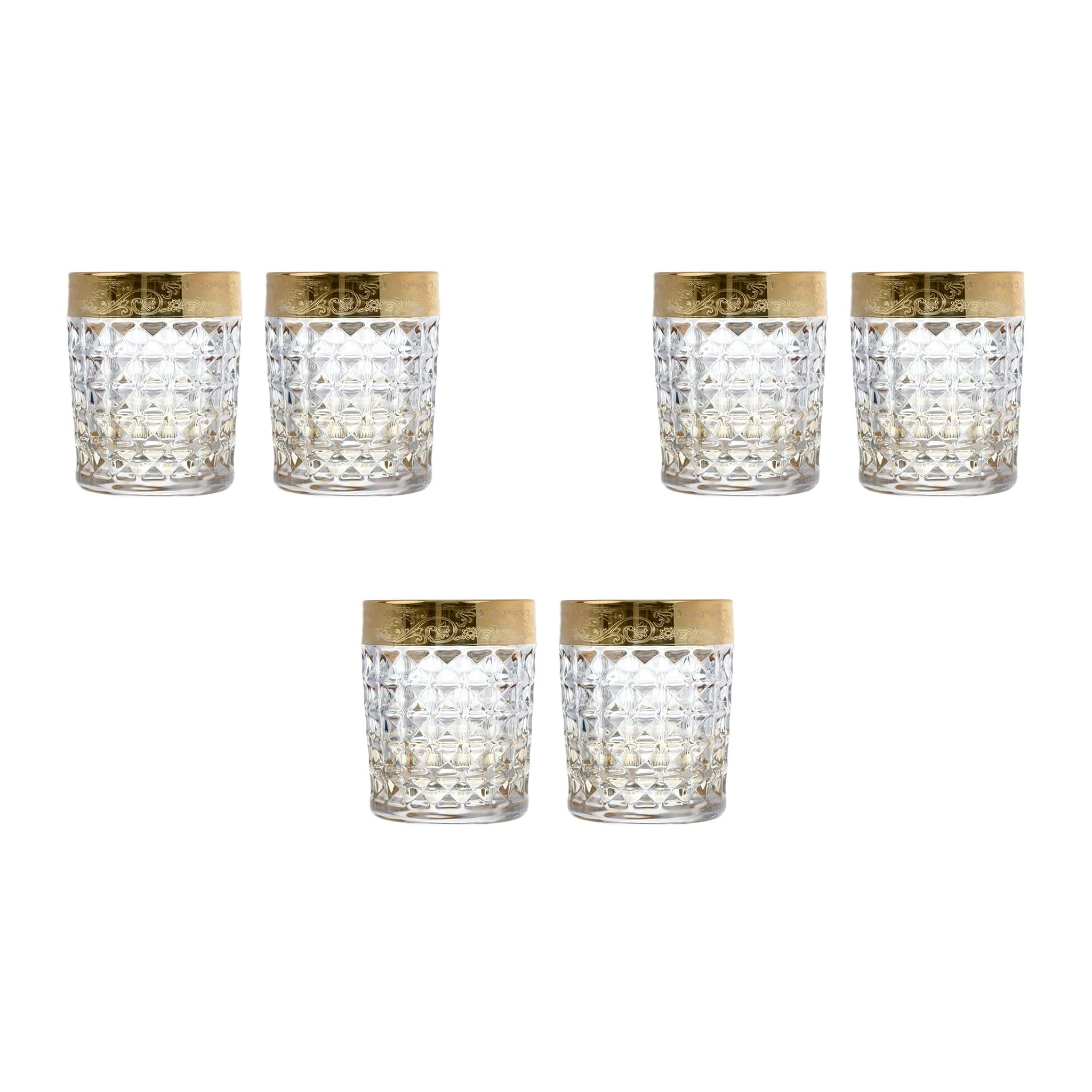 Bohemia Crystal - Diamond Tumbler Glass Set 6 Pieces - 230ml - Gold - 270006778