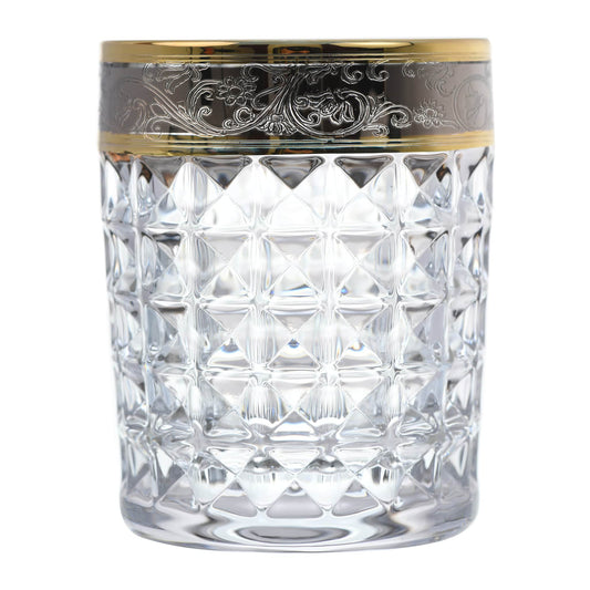 Bohemia Crystal - Diamond Tumbler Glass Set 6 Pieces - 230ml - Gold & Silver - 270006792