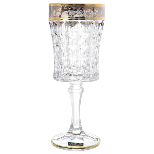 Bohemia Crystal - Goblet Diamond Glass Set 6 Pieces - Silver & Gold - 200ml - 270006795