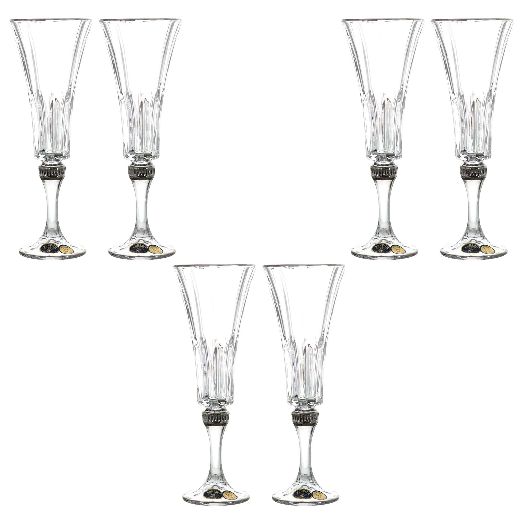Bohemia Crystal - Flute Glass Set 6 Pieces - Silver - 150ml - 270006815