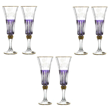 Bohemia Crystal - Flute Glass Set 6 Pieces - Purple & Gold - 150ml - 270006824