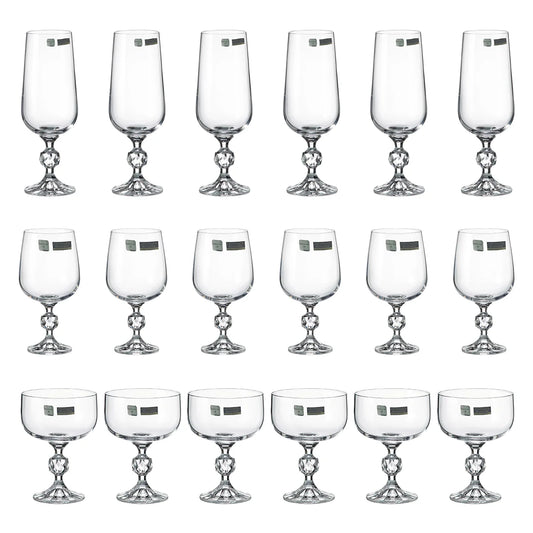 Bohemia Crystal - Claudia Glass Set 18 Pieces - Clear