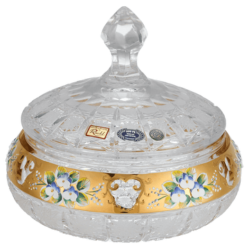 Bohemia Crystal - Round Crystal Box - Gold & Floral Design - 30x20cm - 270008251