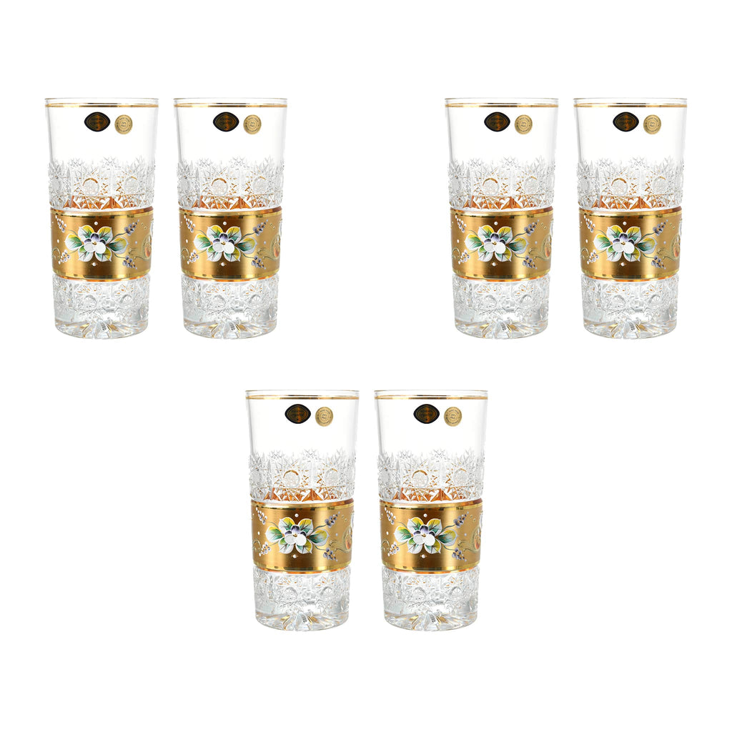 Bohemia Crystal - Highball Glass Set 6 Pieces - Flowers & Gold - 350ml - 270009030