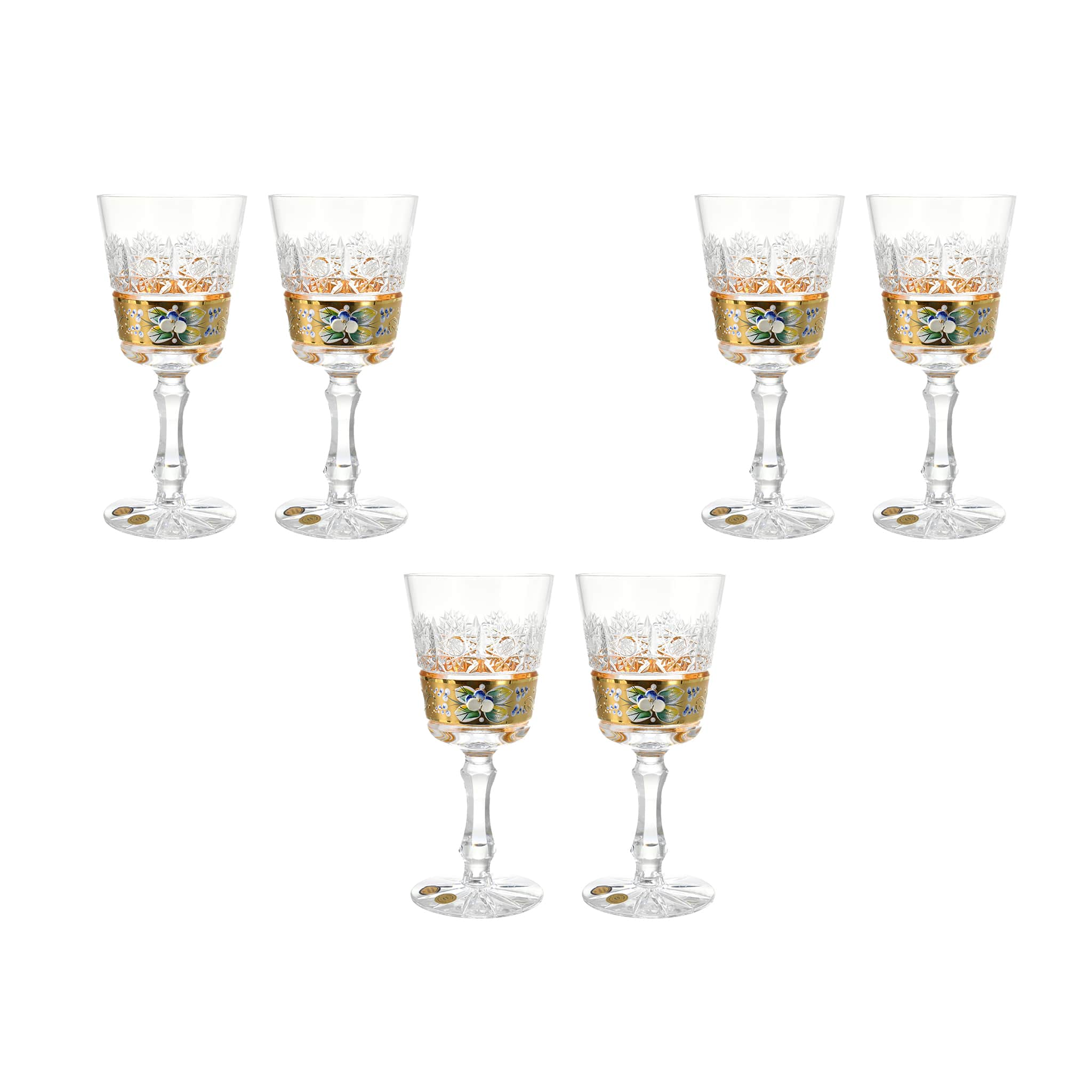 Bohemia Crystal - Goblet Glass Set 6 Pieces - Flower & Gold  - 220ml - 270009215