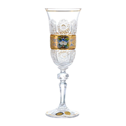 Bohemia Crystal - Flute Glass Set 6 Pieces - Gold With Floral Design - 150ml - 270009218