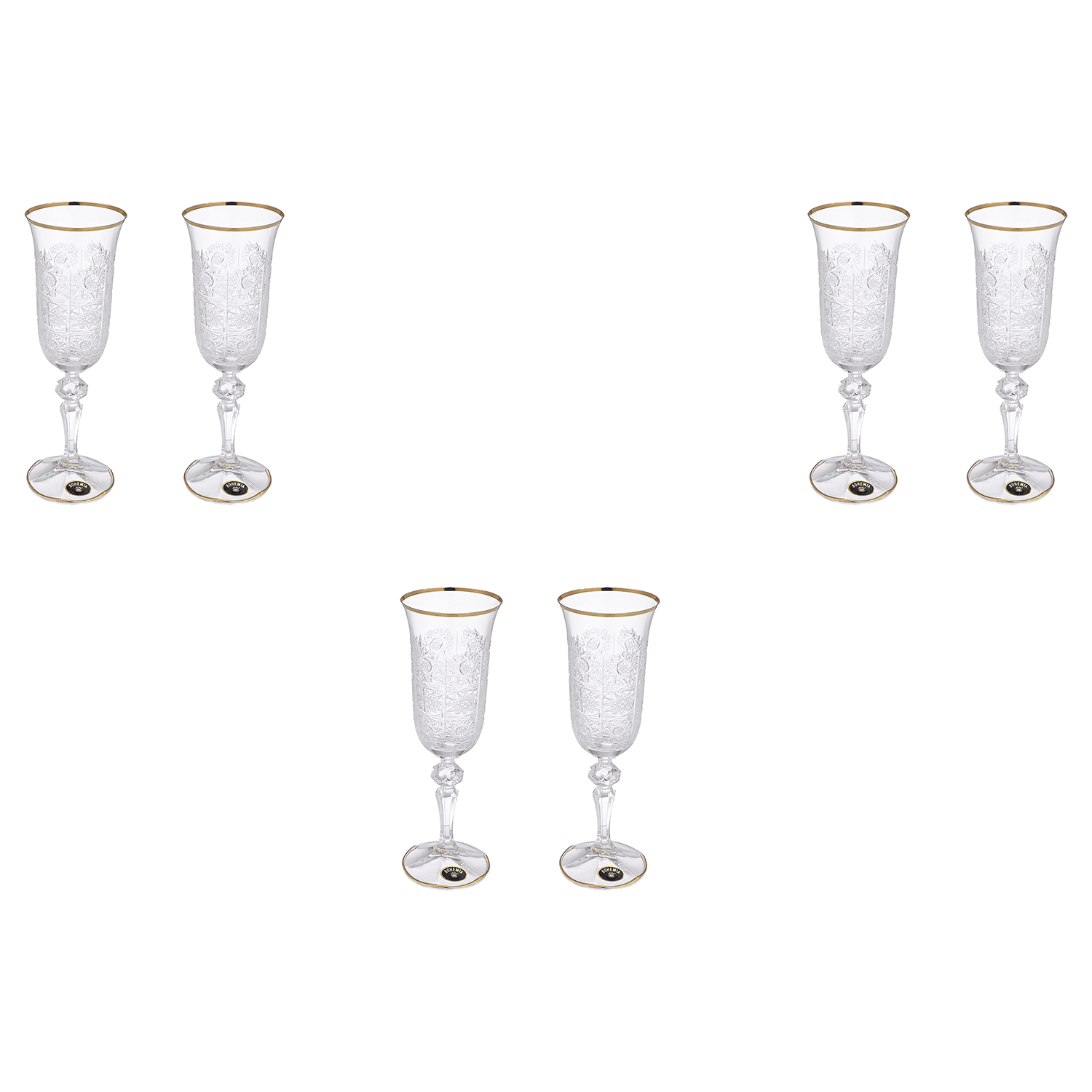 Bohemia Crystal - Flute Glass Set 6 Pieces - Gold - 150ml