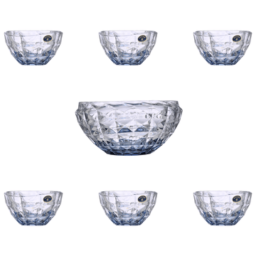 Diamond Glass Bowl Set 7 Pieces - Blue