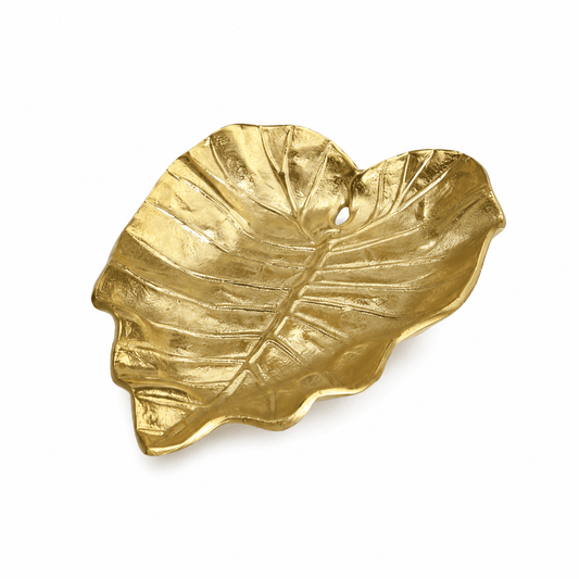 Leaf Shaped Plate For Snacks & Nuts - Gold - Gold Plated Metal