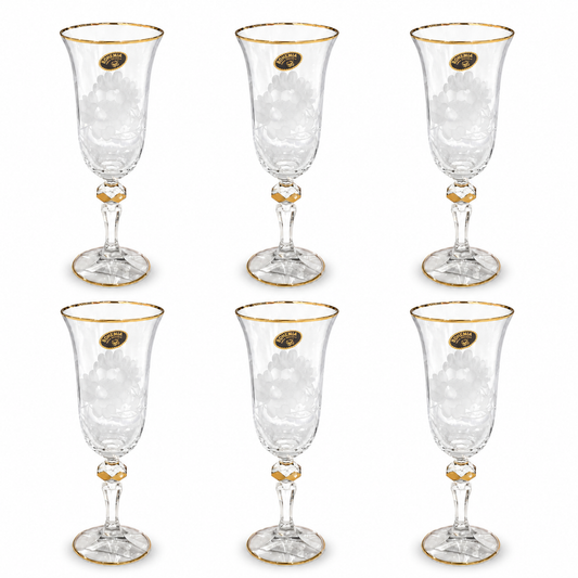 Bohemia Crystal - Flute Glass Set 6 Pcs - 150 ml - Gold
